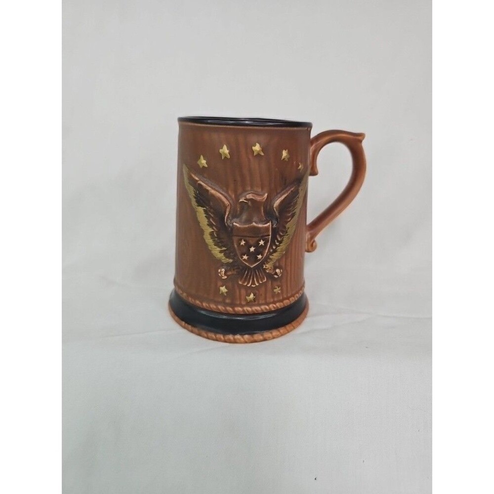 Vintage Patriotic Eagle Ceramic Mug – Embossed Stars & Shield – Japan H5461